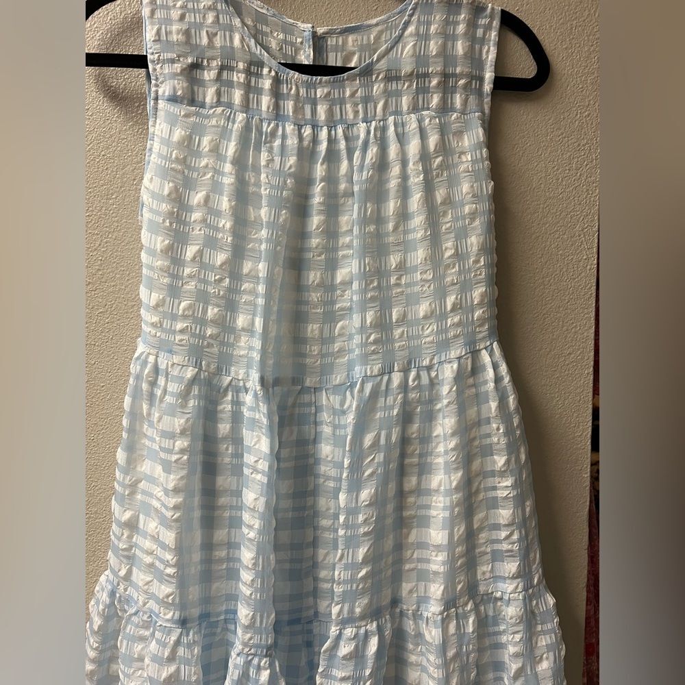 Blue Checkered Sleeveless Dress - Picture 8 of 11